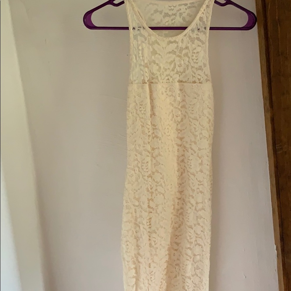 White lace high neck dress
